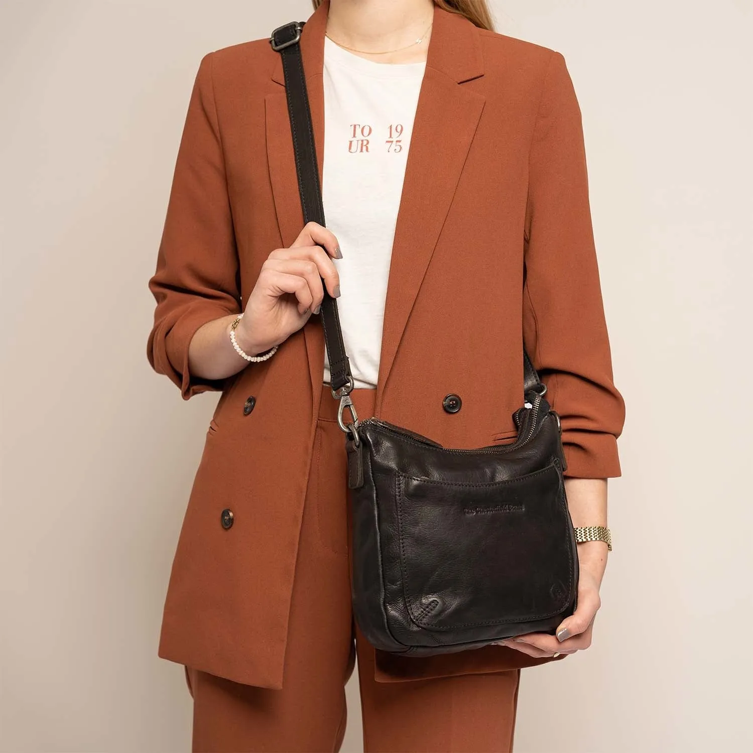 Leather Shoulder Bag Black Caroline