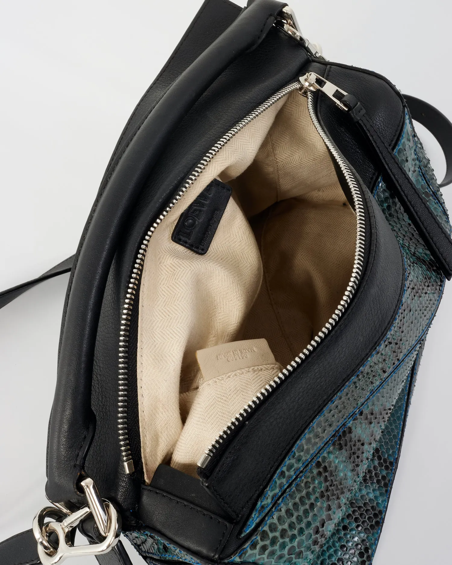 Loewe Blue Snake Skin Medium Puzzle Bag