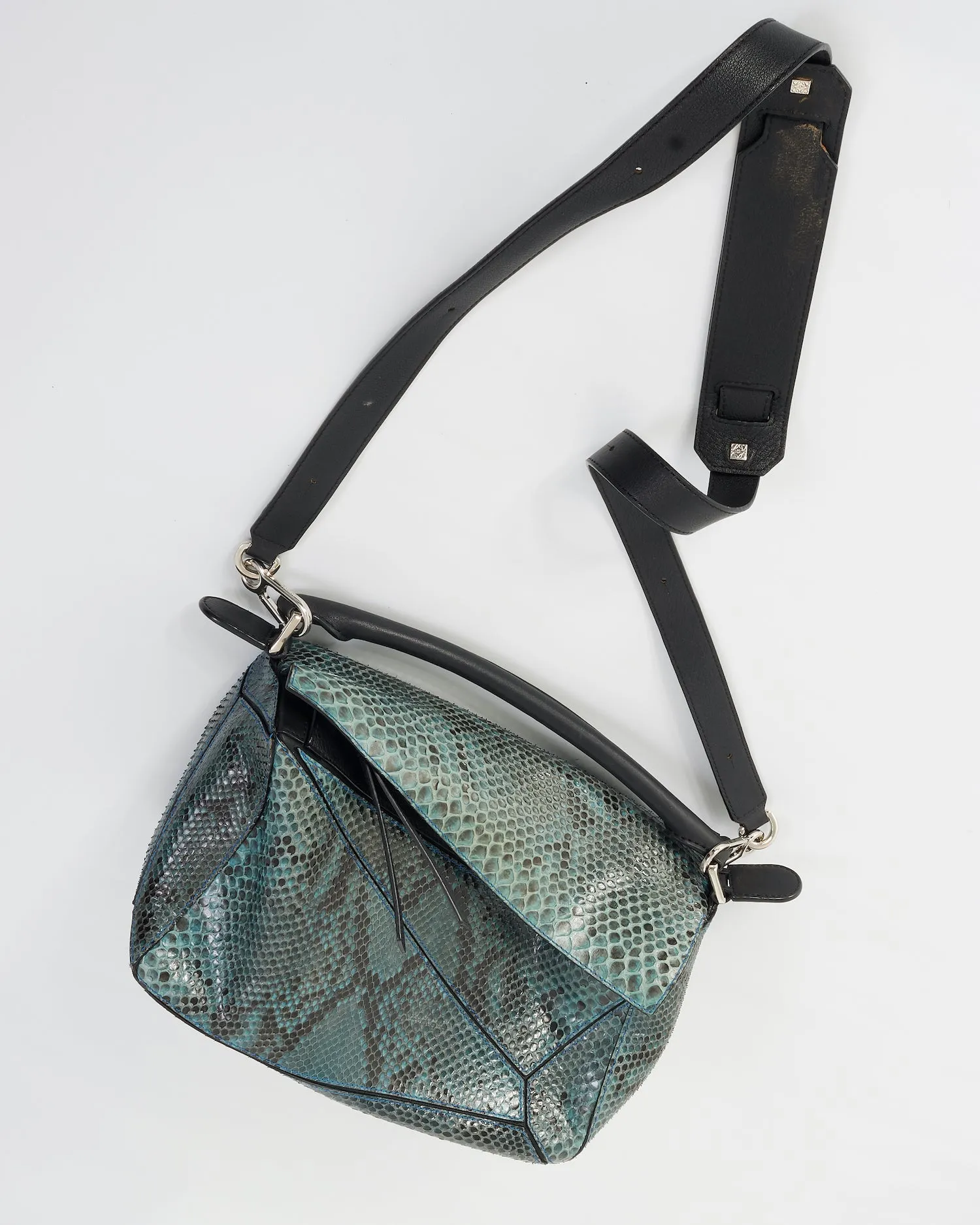 Loewe Blue Snake Skin Medium Puzzle Bag