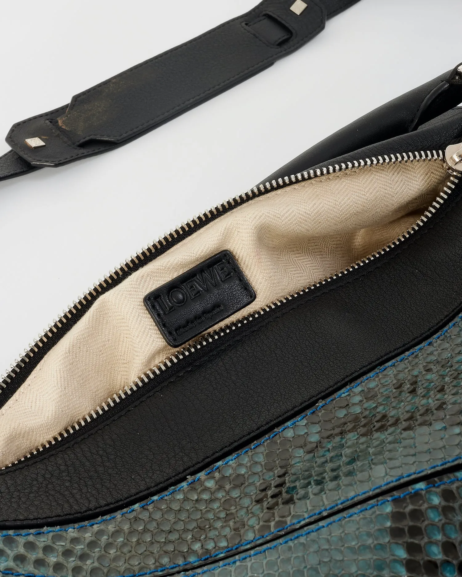 Loewe Blue Snake Skin Medium Puzzle Bag
