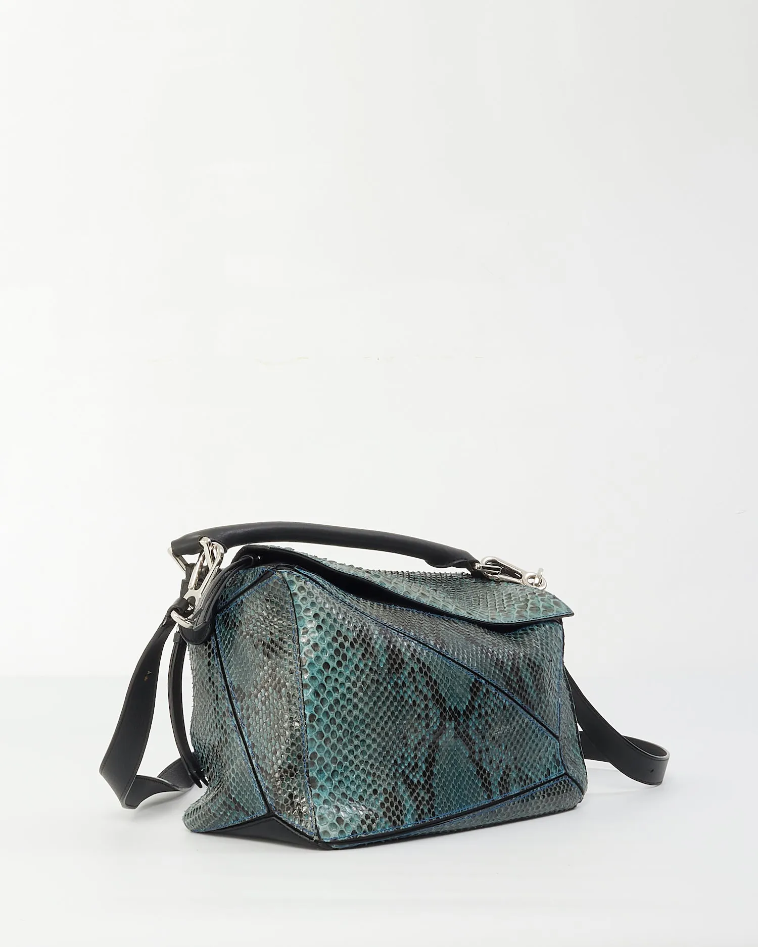 Loewe Blue Snake Skin Medium Puzzle Bag