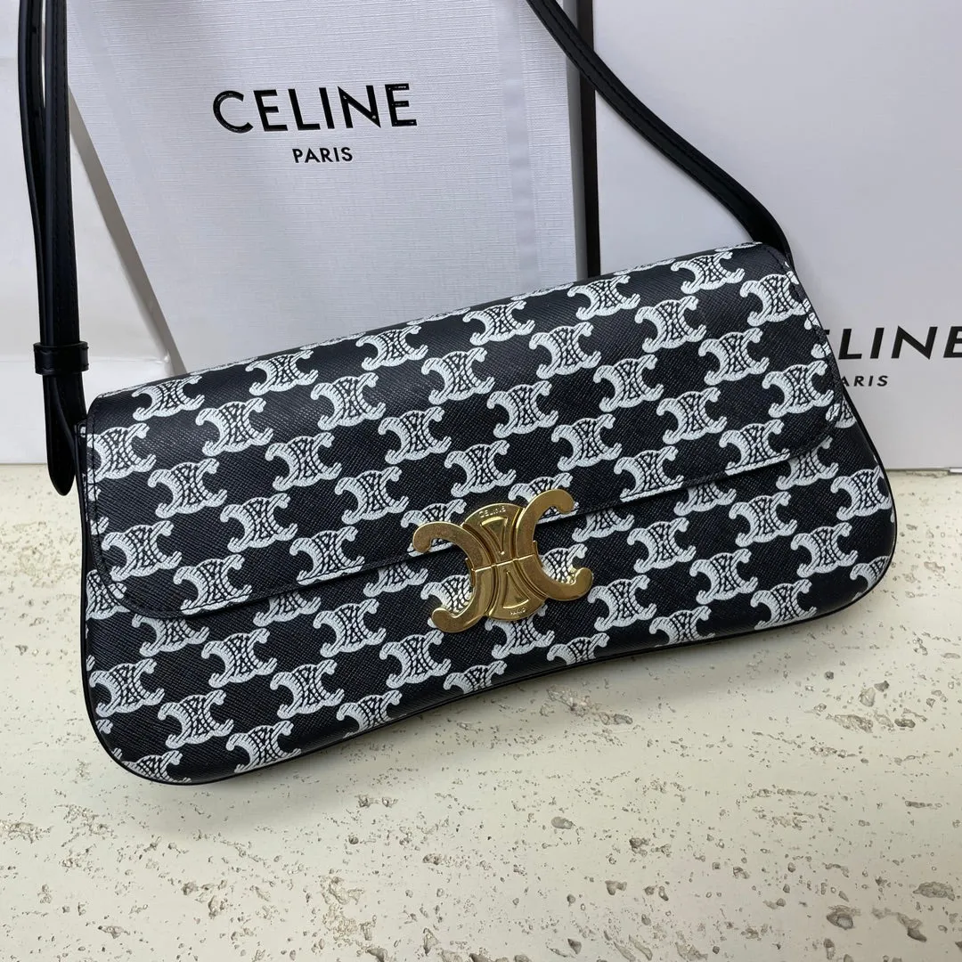 LOLA BAGUETTE BAG 28 IN BLACK MIX WHITE MONOGRAM CANVAS AND CALFSKIN