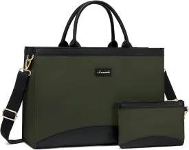 LOVEVOOK Laptop Tote Bag for Women 15.6 Inch Large Capacity Work Bag with Clutch Purse for Teacher, Canvas Computer Bag for Business fits Office College Travel Green & Black