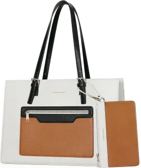Maelstrom Leather Tote Bag, Laptop Bag for Women, Waterproof Briefcase with Clutch Bag, Work Handbags 15.6 Inch Computer