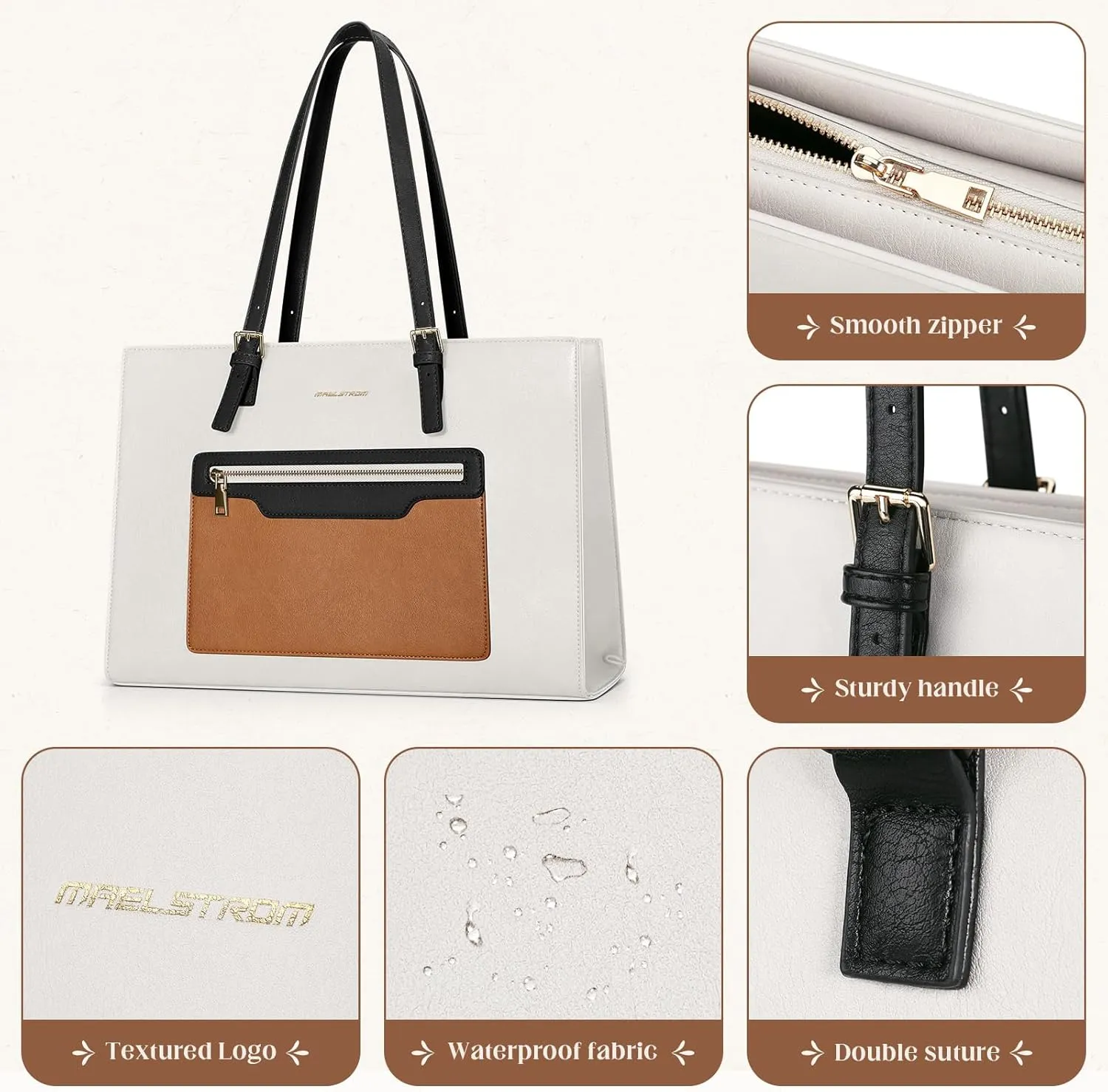 Maelstrom Leather Tote Bag, Laptop Bag for Women, Waterproof Briefcase with Clutch Bag, Work Handbags 15.6 Inch Computer