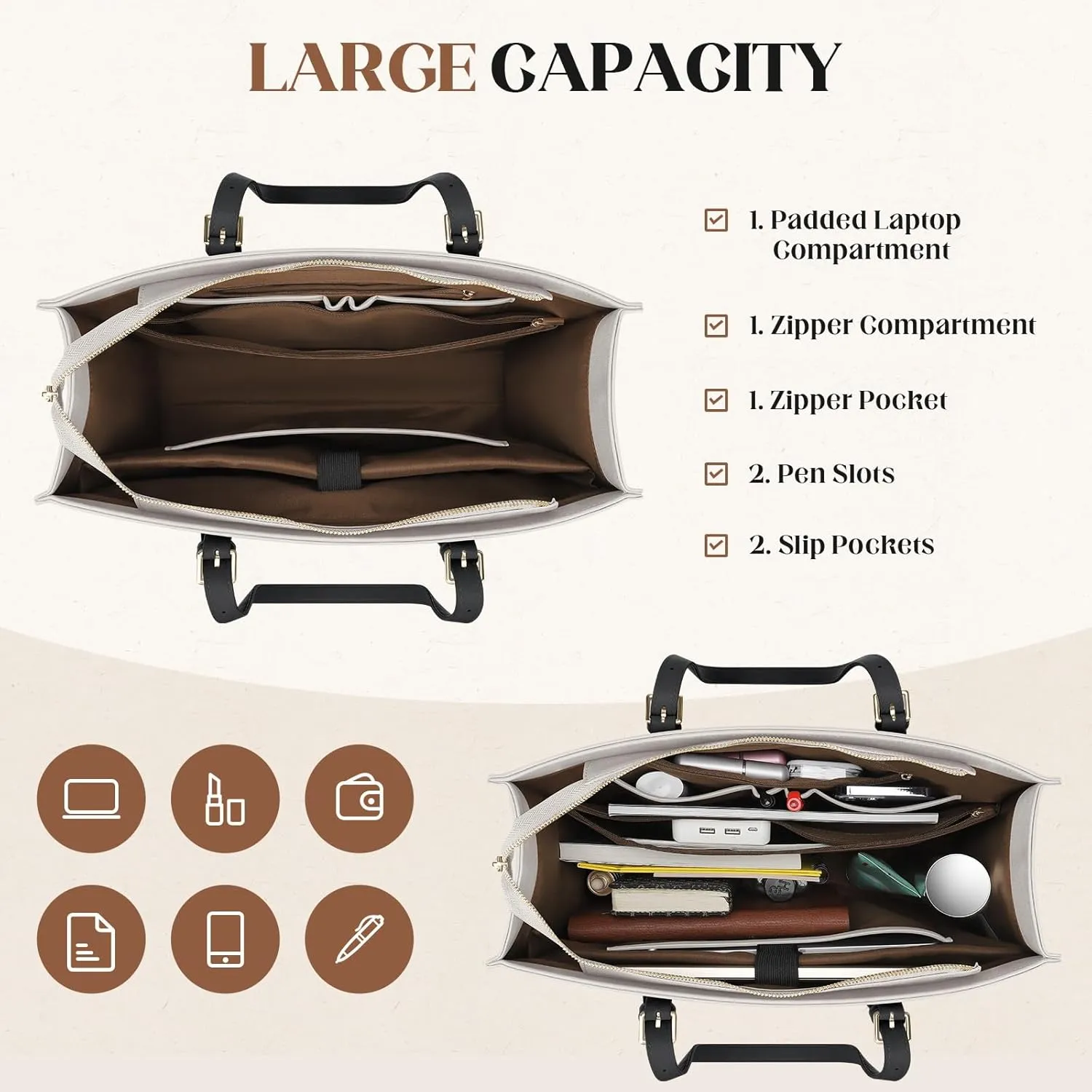 Maelstrom Leather Tote Bag, Laptop Bag for Women, Waterproof Briefcase with Clutch Bag, Work Handbags 15.6 Inch Computer