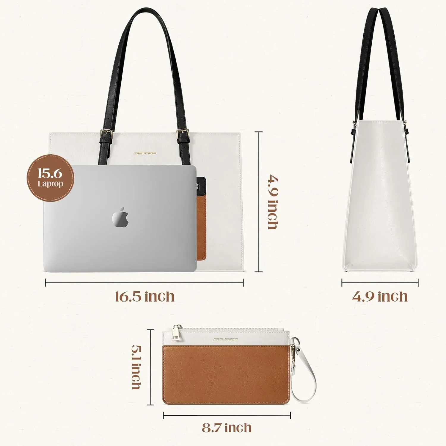 Maelstrom Leather Tote Bag, Laptop Bag for Women, Waterproof Briefcase with Clutch Bag, Work Handbags 15.6 Inch Computer