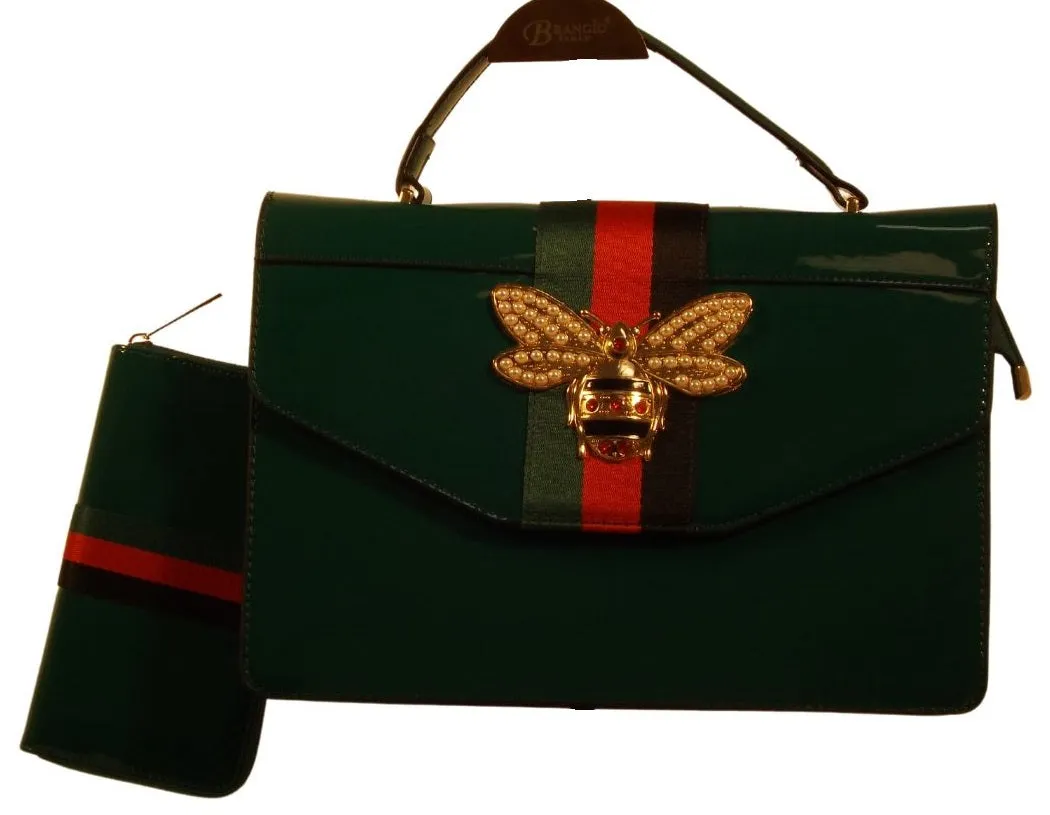 Metallic Monogrammed Queen Bee Stripe 2-in-1 Boxy Satchel PMTD-0009W