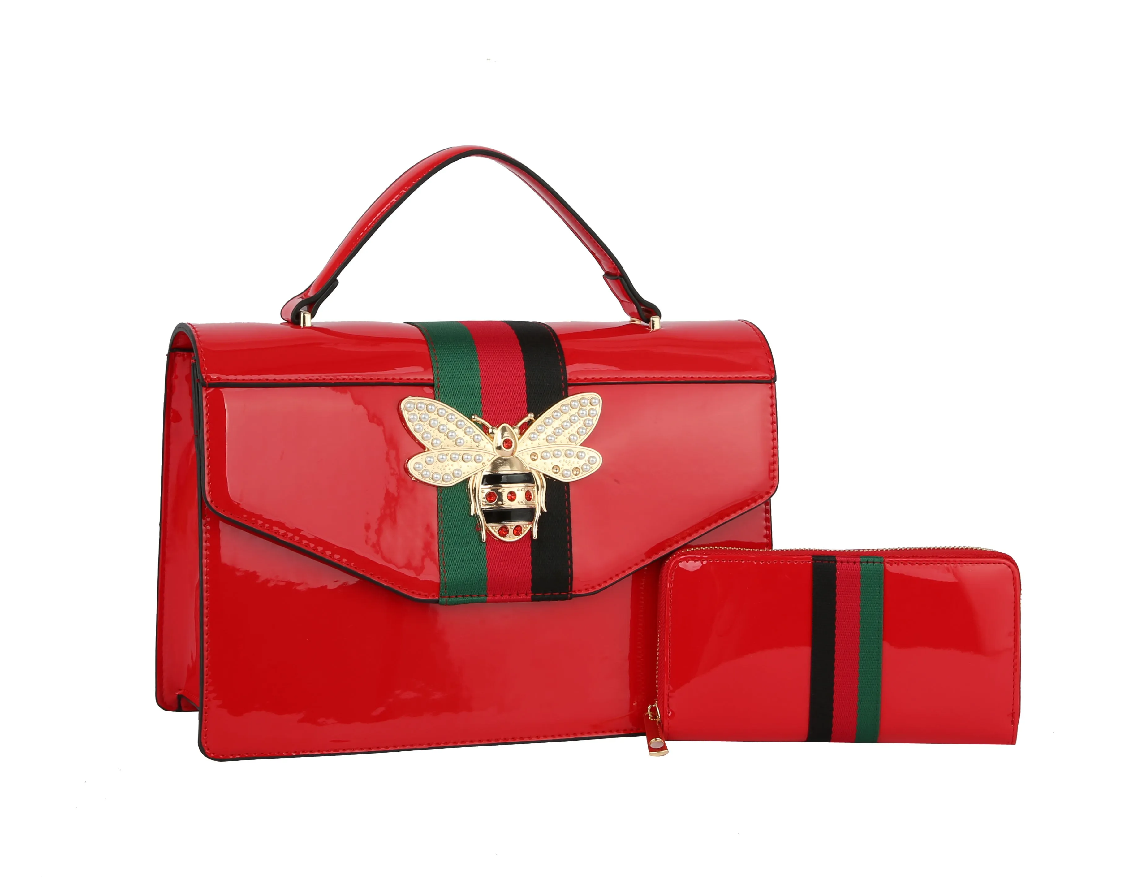 Metallic Monogrammed Queen Bee Stripe 2-in-1 Boxy Satchel PMTD-0009W