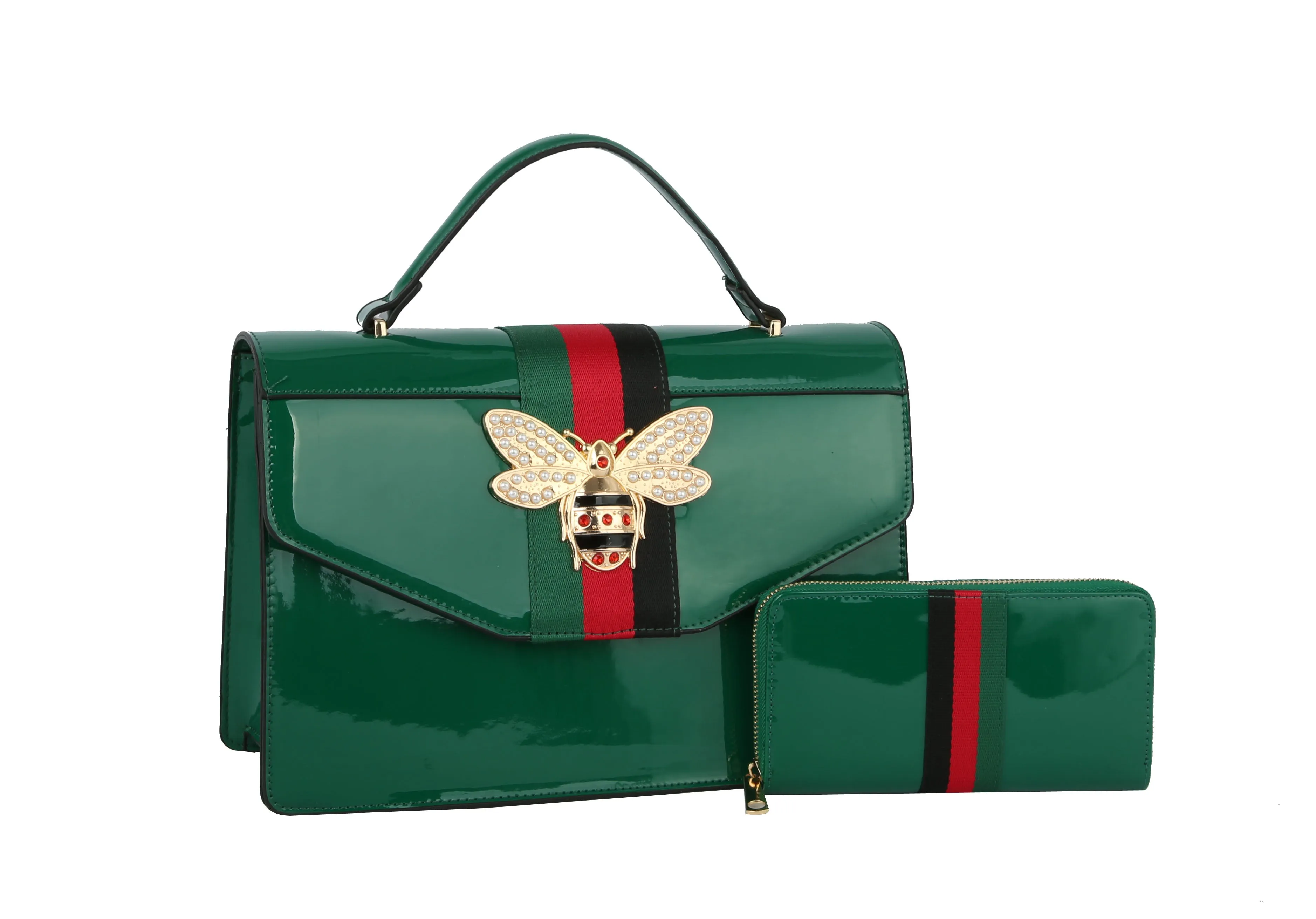 Metallic Monogrammed Queen Bee Stripe 2-in-1 Boxy Satchel PMTD-0009W