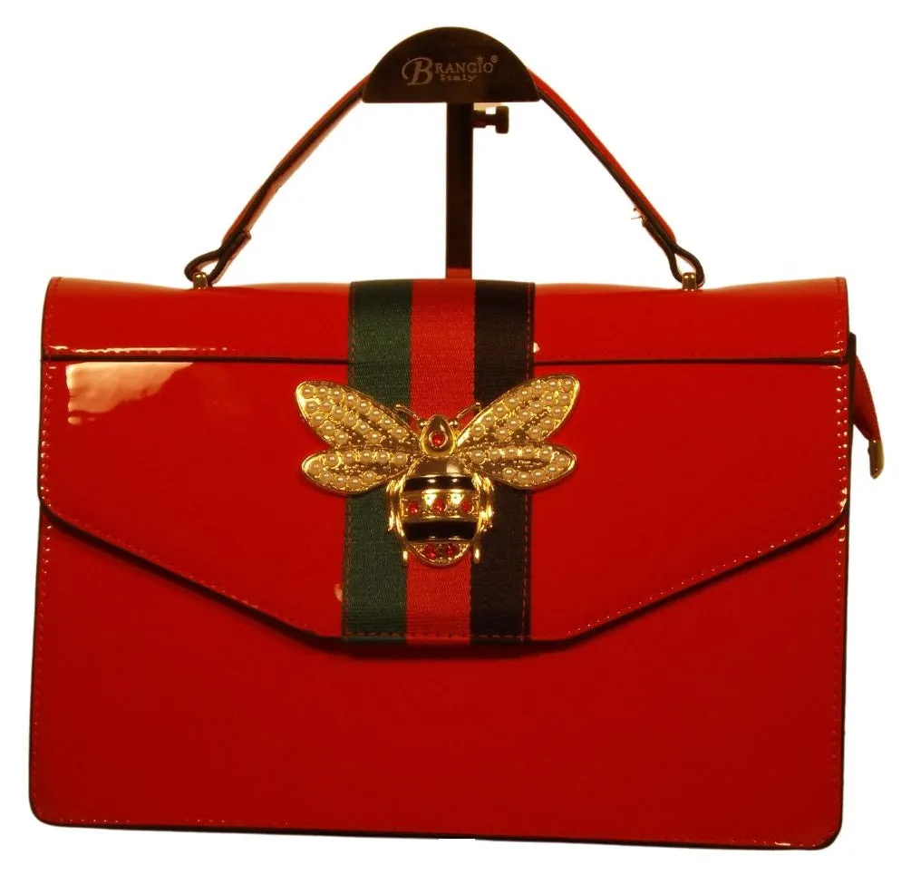 Metallic Monogrammed Queen Bee Stripe 2-in-1 Boxy Satchel PMTD-0009W