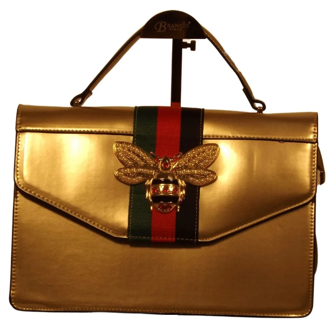 Metallic Monogrammed Queen Bee Stripe 2-in-1 Boxy Satchel PMTD-0009W