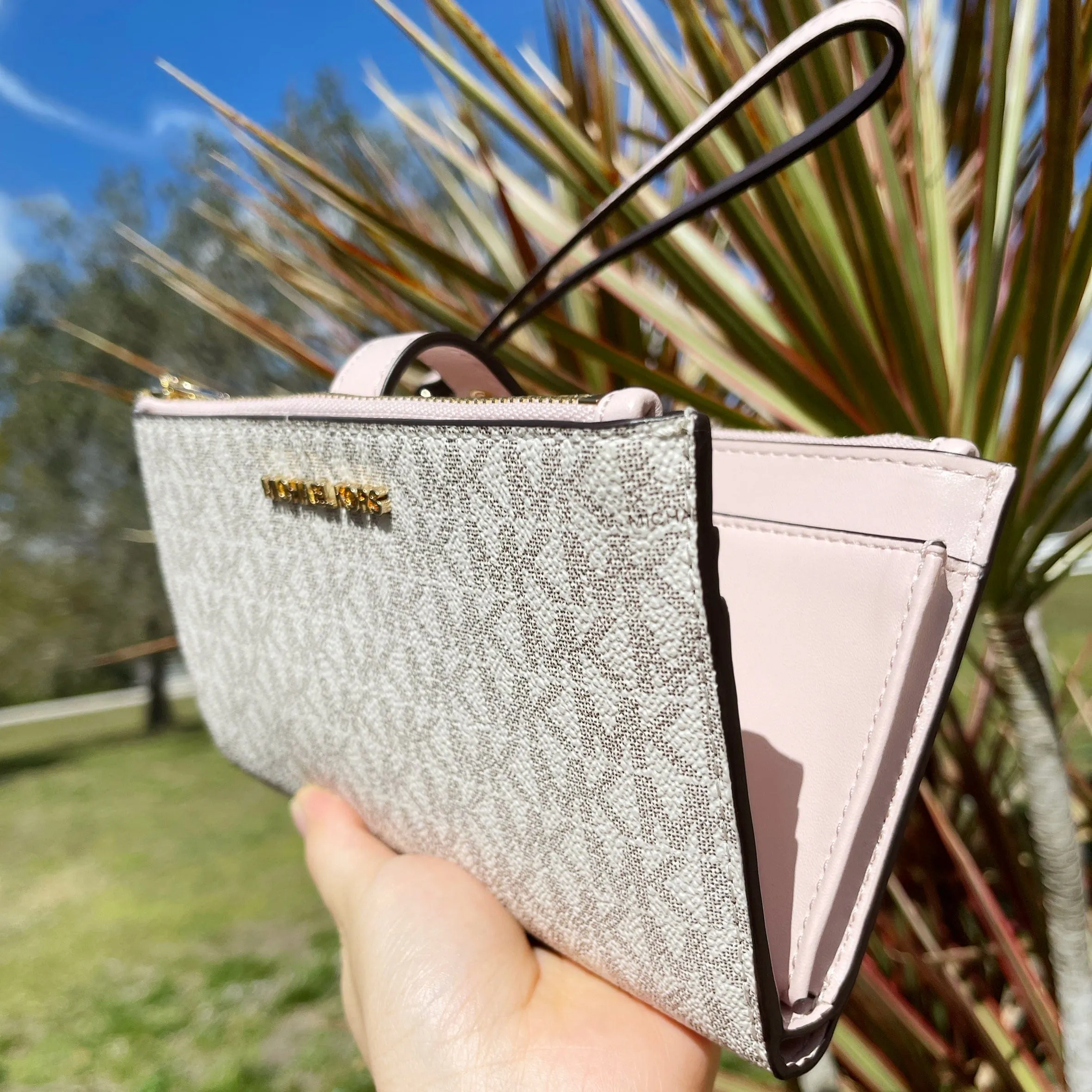 Michael Kors Jet Set Chain Crossbody Vanilla MK Blush Pink   Double Zip Wristlet