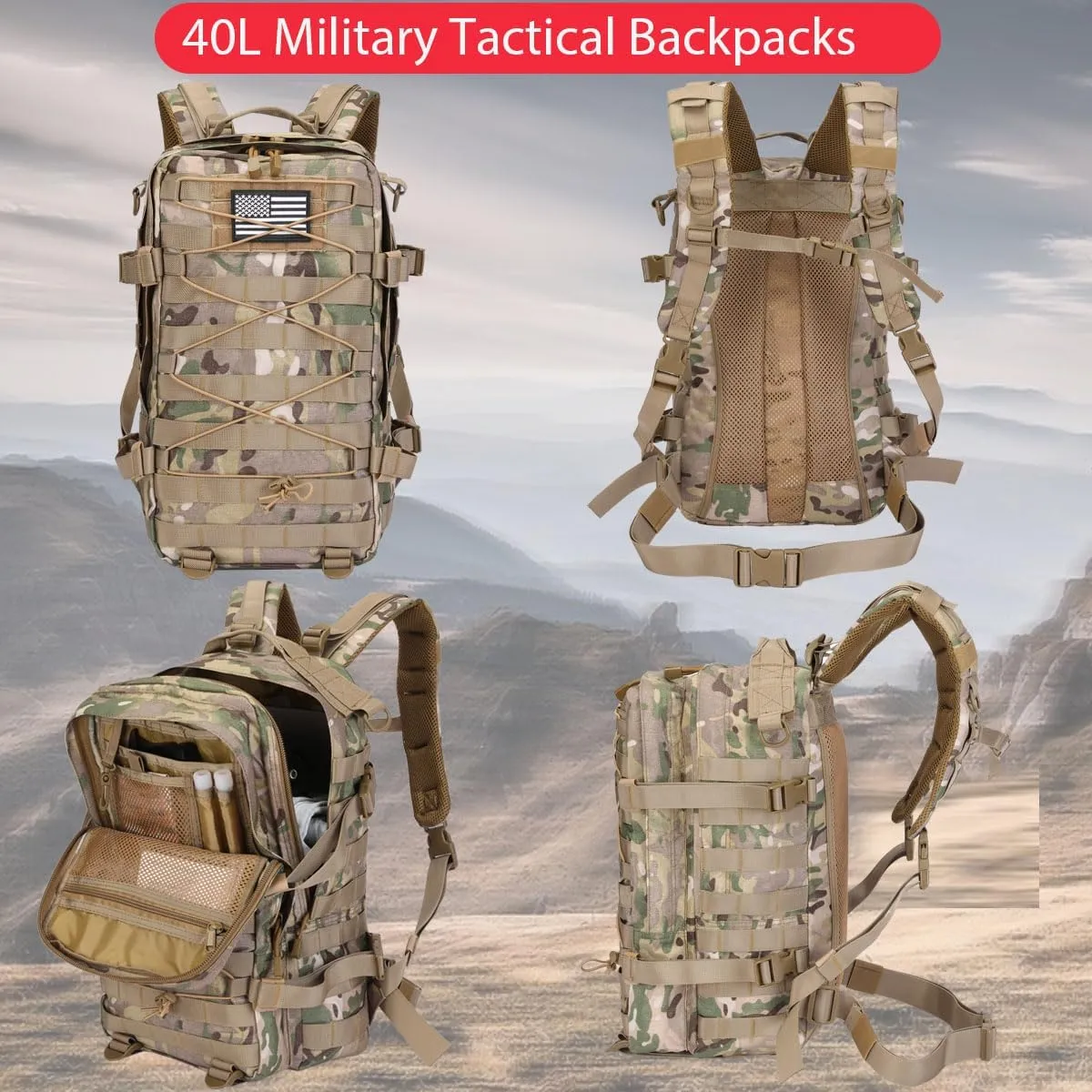 Military Tactical Backpack Waterproof 40L Large Army 3 Day Bug Out Bag Assault Pack Molle Rucksack and Tactical Gear Bag