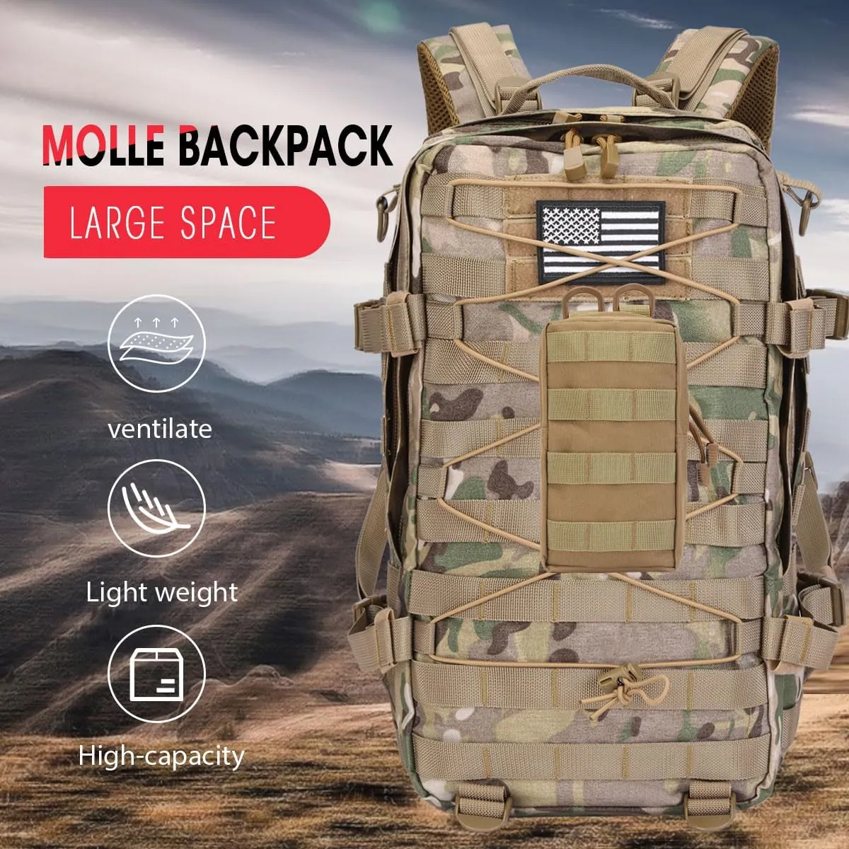 Military Tactical Backpack Waterproof 40L Large Army 3 Day Bug Out Bag Assault Pack Molle Rucksack and Tactical Gear Bag