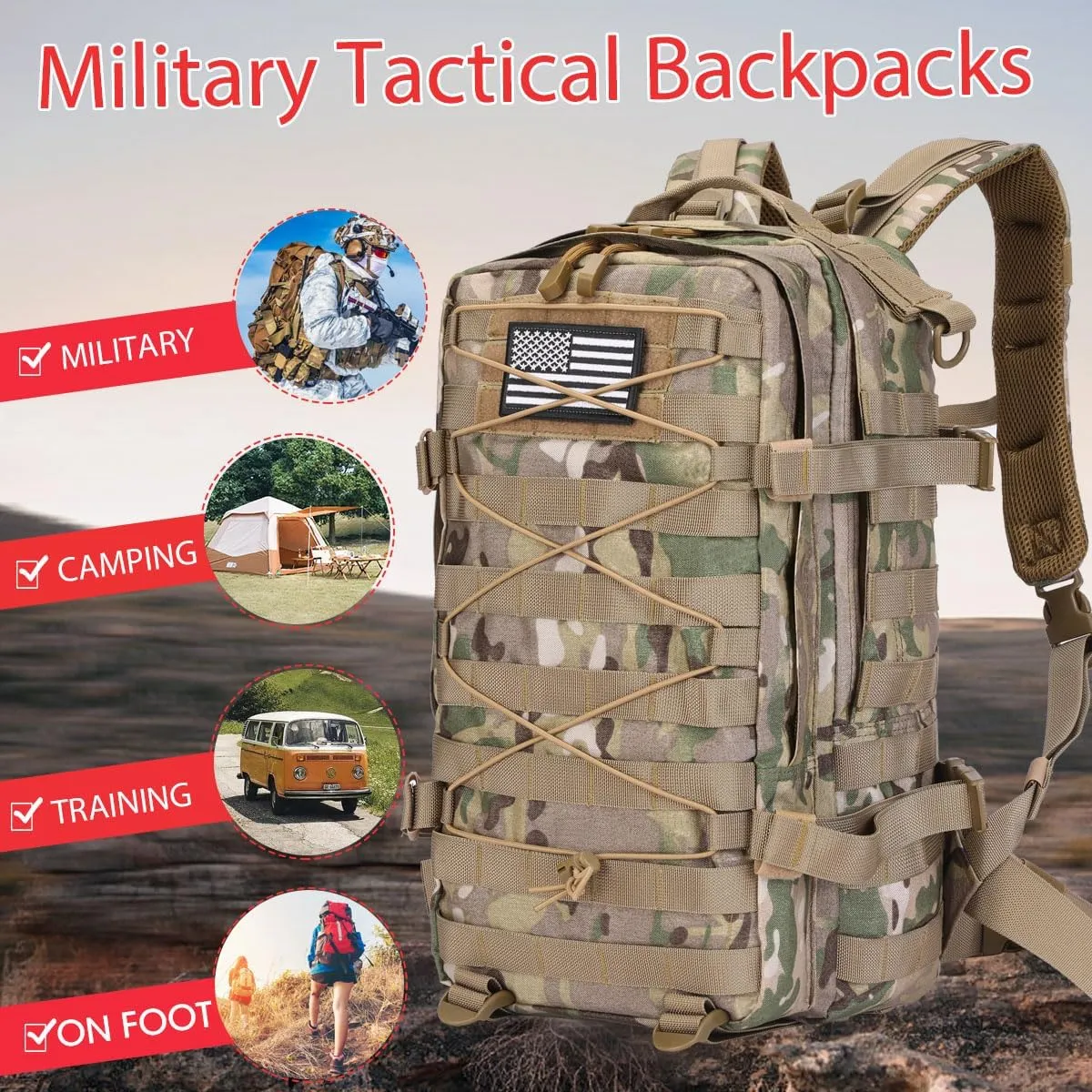 Military Tactical Backpack Waterproof 40L Large Army 3 Day Bug Out Bag Assault Pack Molle Rucksack and Tactical Gear Bag