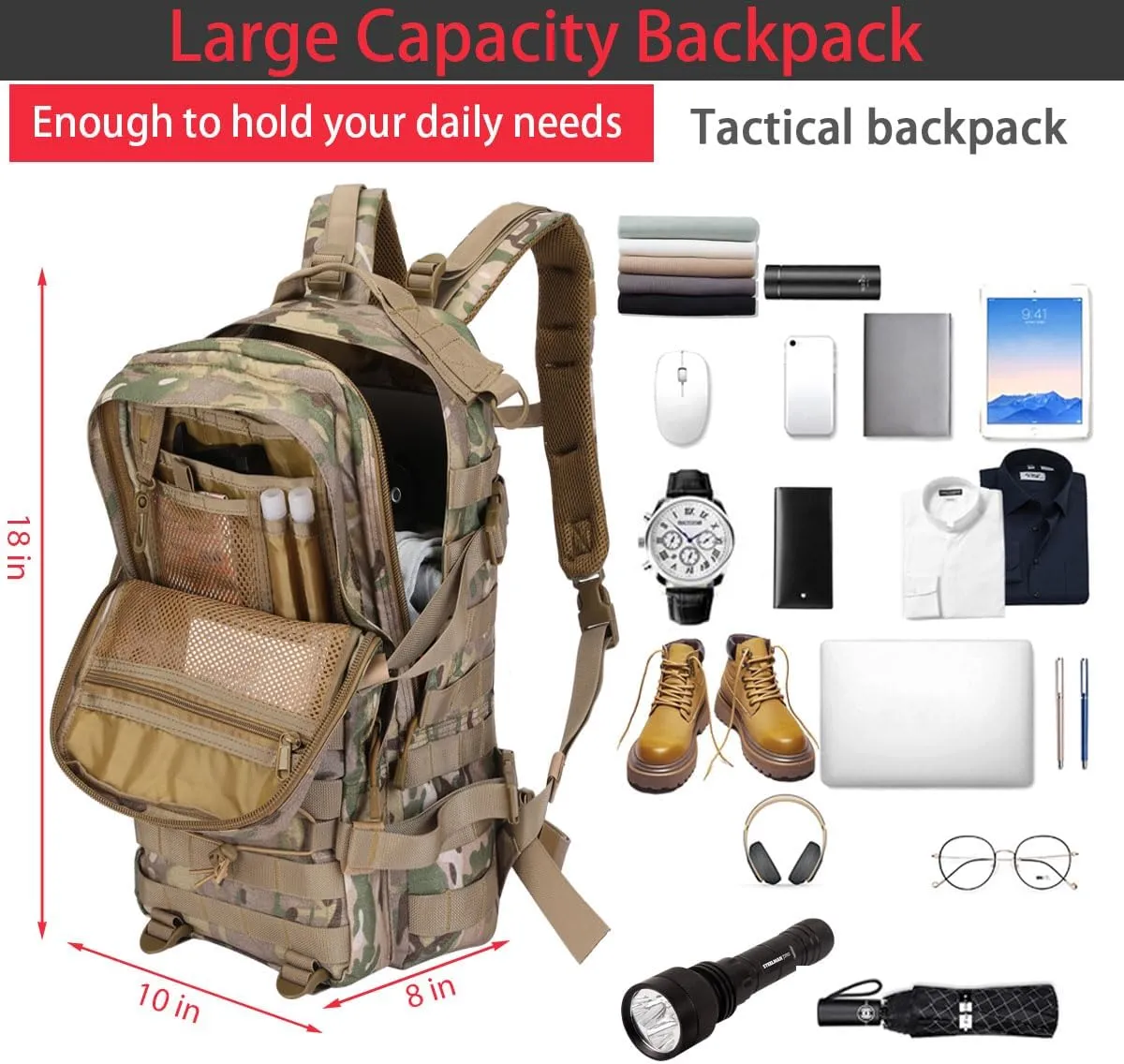 Military Tactical Backpack Waterproof 40L Large Army 3 Day Bug Out Bag Assault Pack Molle Rucksack and Tactical Gear Bag