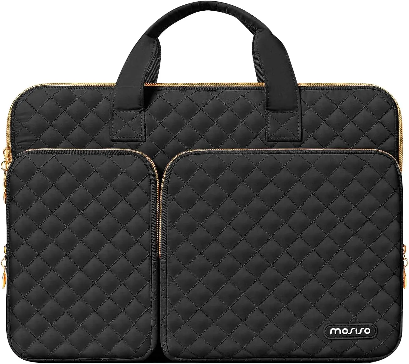MOSISO 360 Protective Laptop Case 16 inch, 15-15.6 inch Laptop Sleeve Compatible with MacBook Pro 16 inch, HP Acer Dell Lenovo ASUS, Square Quilted Bag Cover with 2 Pockets&Handle&Belt, Black
