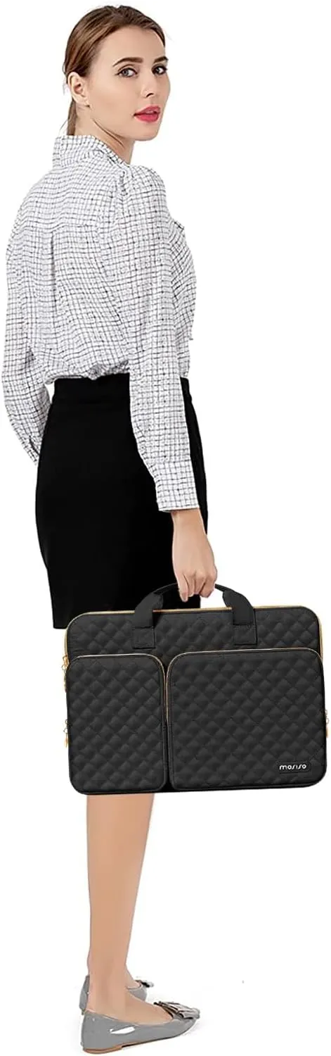 MOSISO 360 Protective Laptop Case 16 inch, 15-15.6 inch Laptop Sleeve Compatible with MacBook Pro 16 inch, HP Acer Dell Lenovo ASUS, Square Quilted Bag Cover with 2 Pockets&Handle&Belt, Black