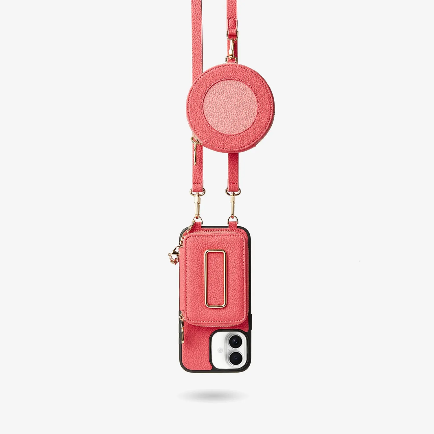 Original Design Set- Detachable Wireless Charging Crossbody Square Stand Wallet Phone Case Round Pouch Set