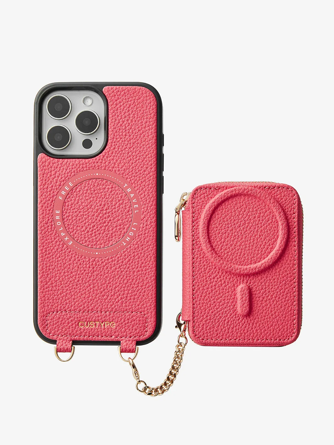 Original Design Set- Detachable Wireless Charging Crossbody Square Stand Wallet Phone Case Round Pouch Set