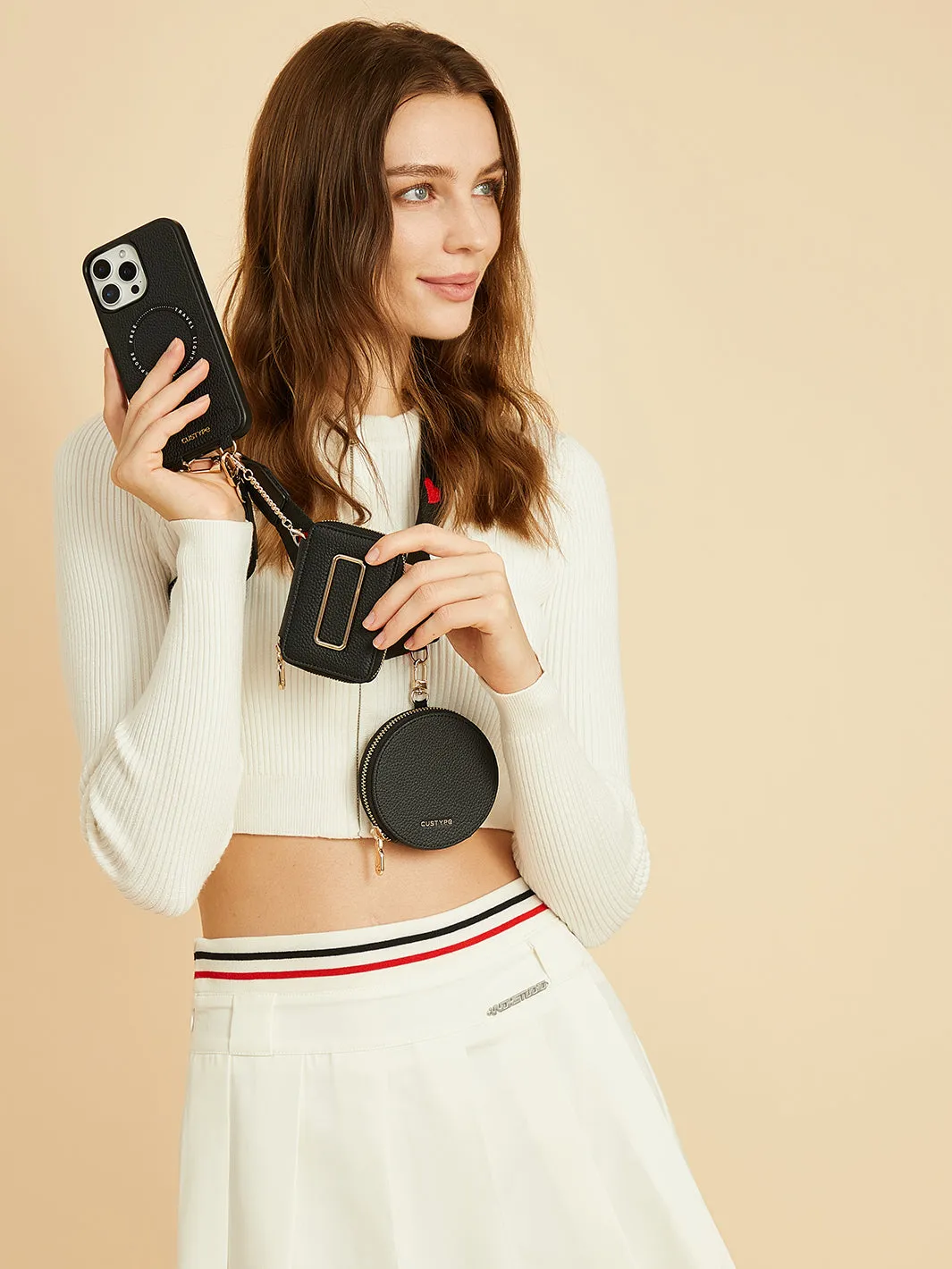Original Design Set- Detachable Wireless Charging Crossbody Square Stand Wallet Phone Case Round Pouch Set