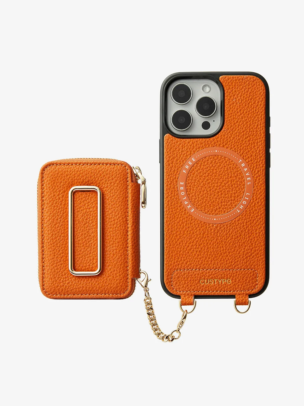 Original Design Set- Detachable Wireless Charging Crossbody Square Stand Wallet Phone Case Round Pouch Set