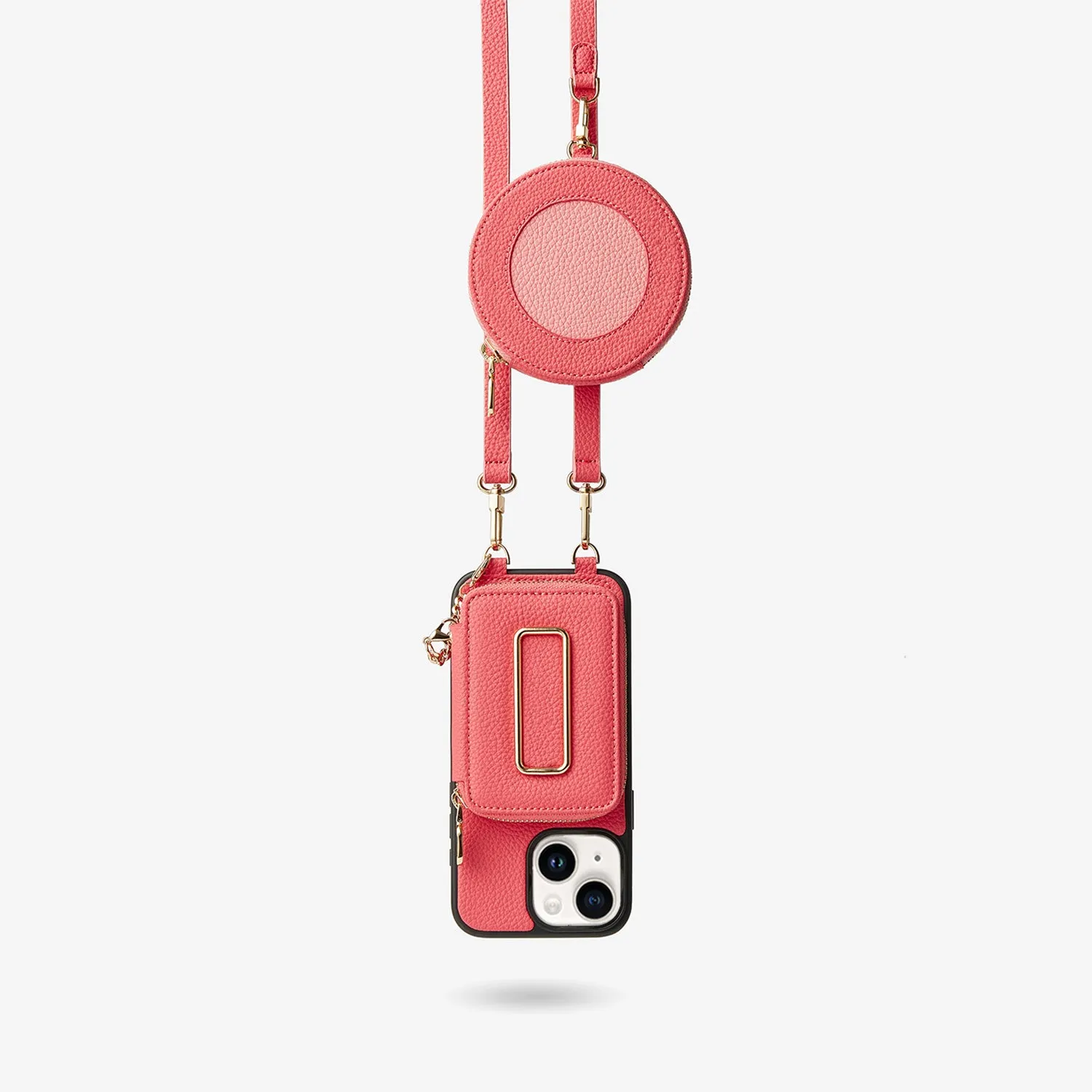 Original Design Set- Detachable Wireless Charging Crossbody Square Stand Wallet Phone Case Round Pouch Set