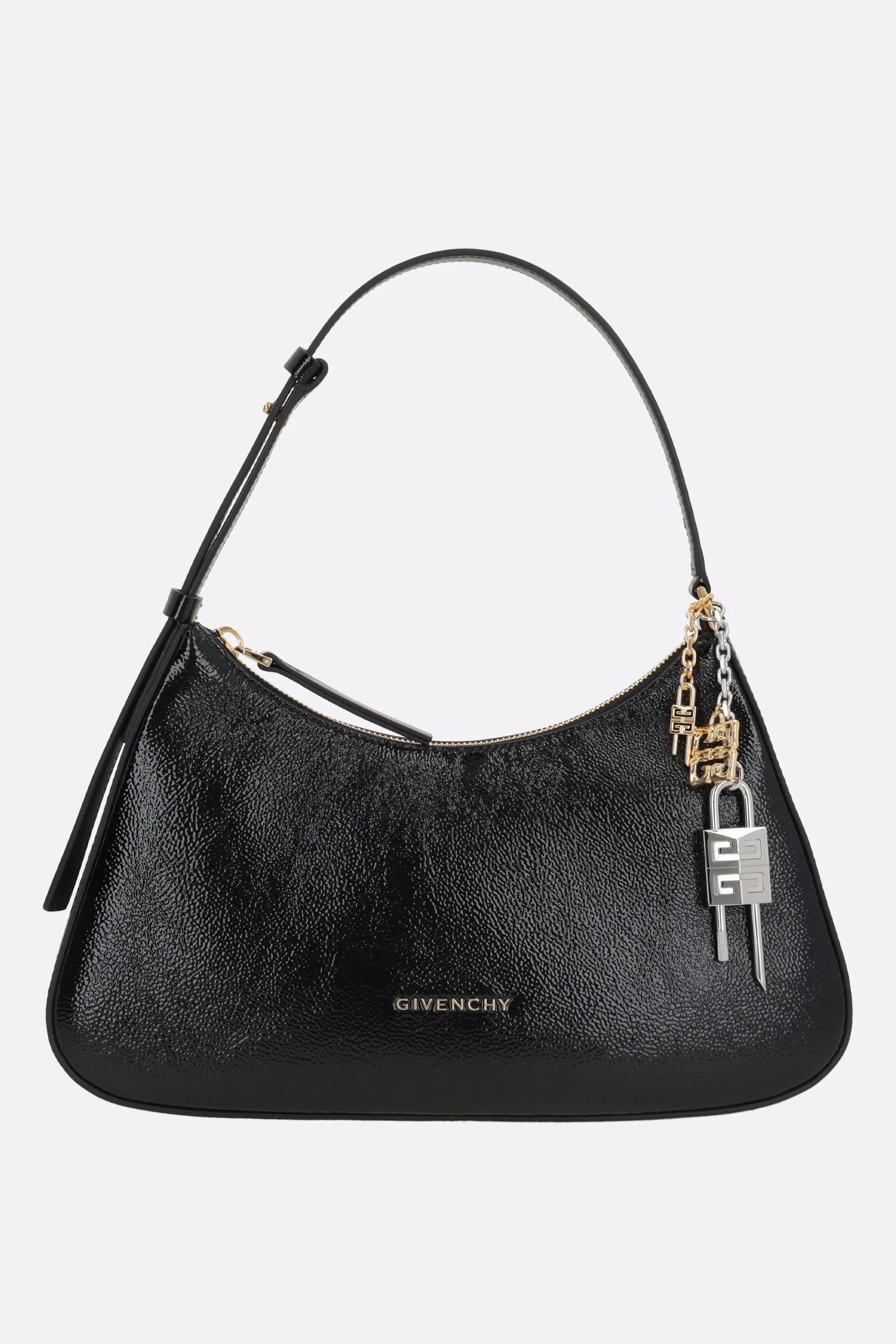 Padlock Chain Glossy Leather Shoulder Bag