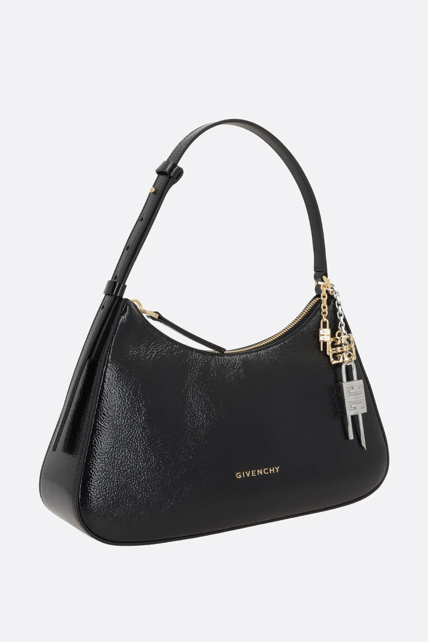 Padlock Chain Glossy Leather Shoulder Bag