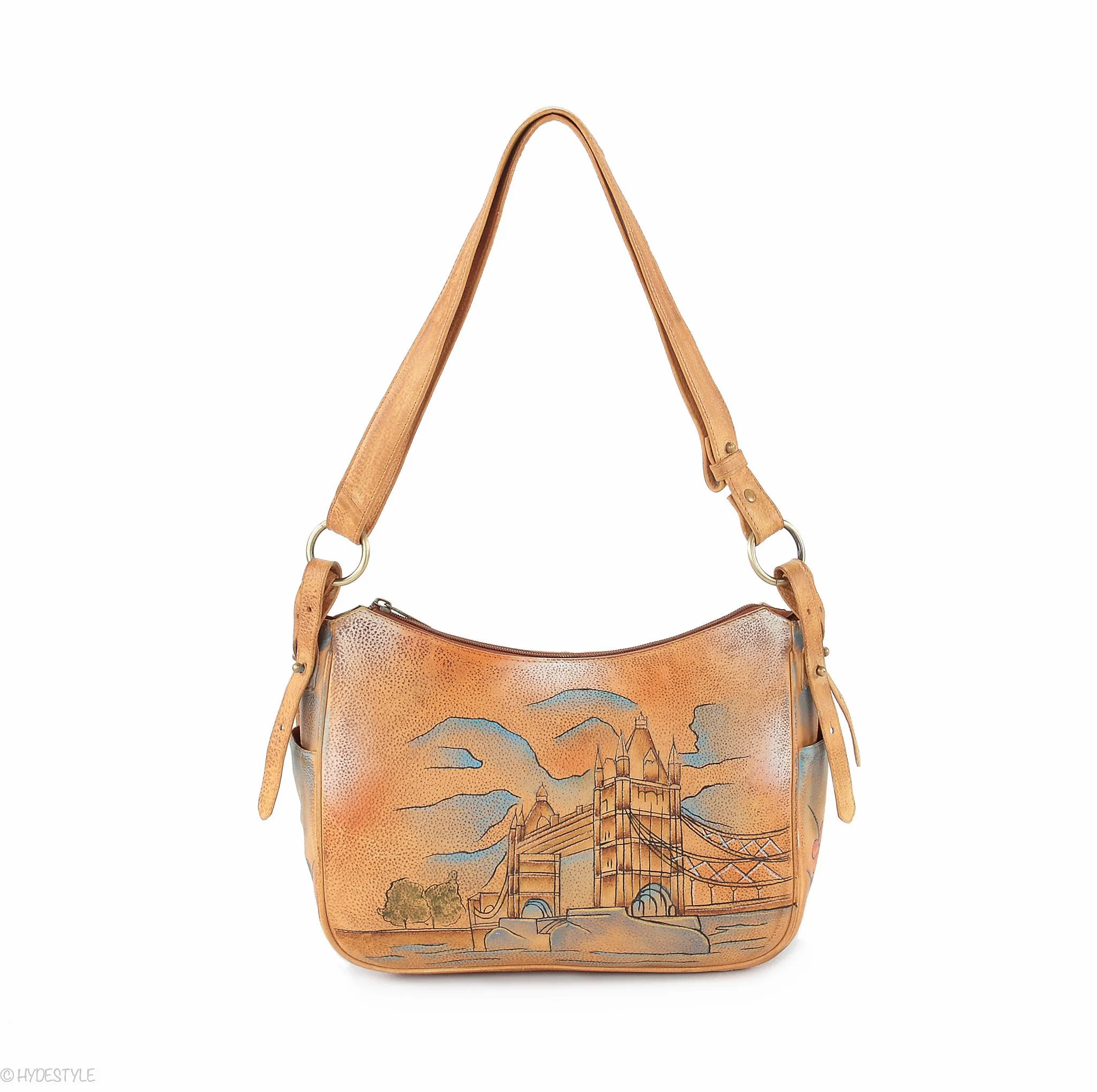 Picta Manu hand painted leather hobo bag #LB21 Tower Bridge