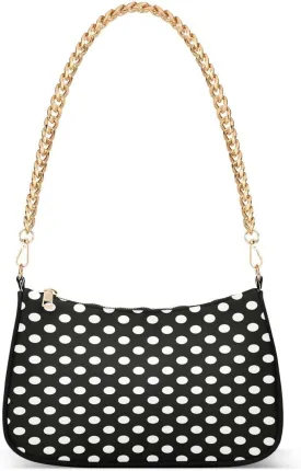 Polka Dot Black White Tote Bag Hobo Handbag Shoulder Bag for Women Ladies Mini Clutch Purse with Zipper Closure