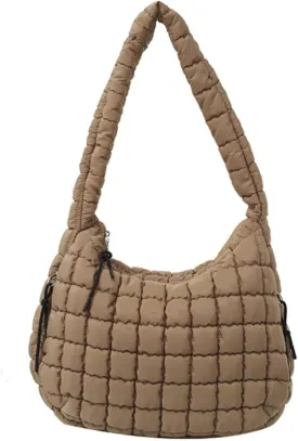 Quilted Puffer Tote Bags for Women Lightweight Quilted Padding Shoulder Bag Satchel Handbag Zip Puffer Bag Green