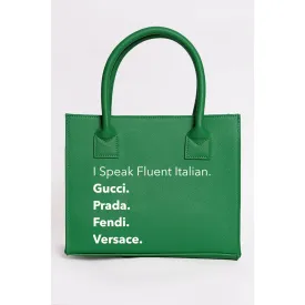 "Nouveau Riche" Vegan Mini Tote- Kelly Green Fluent Italian