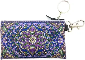 Religious Gifts Tapestry Cloth Keychain Rosary Coin Change Case Pouch Purse Purple Blue 4 3/4 Inch
