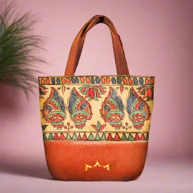 Shankh Madhubani Mini Tote with Sling - Tan Brown