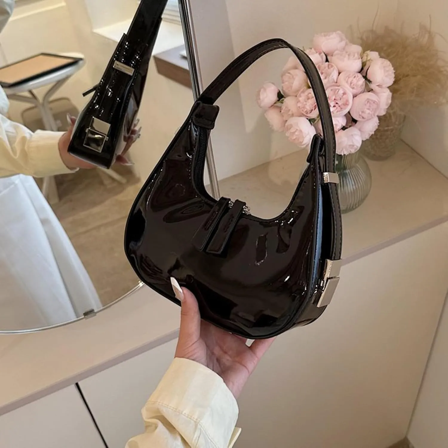 Small Purse for women,Trendy Cute Shoulder Bags Small Clutch Hobo Tote Handbag With Double Zipper Closure