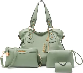Soperwillton Fashion Handbag for Women Shoulder Bag Top Handle Satchel Hobo Tote Bag Purse Set 4pcs