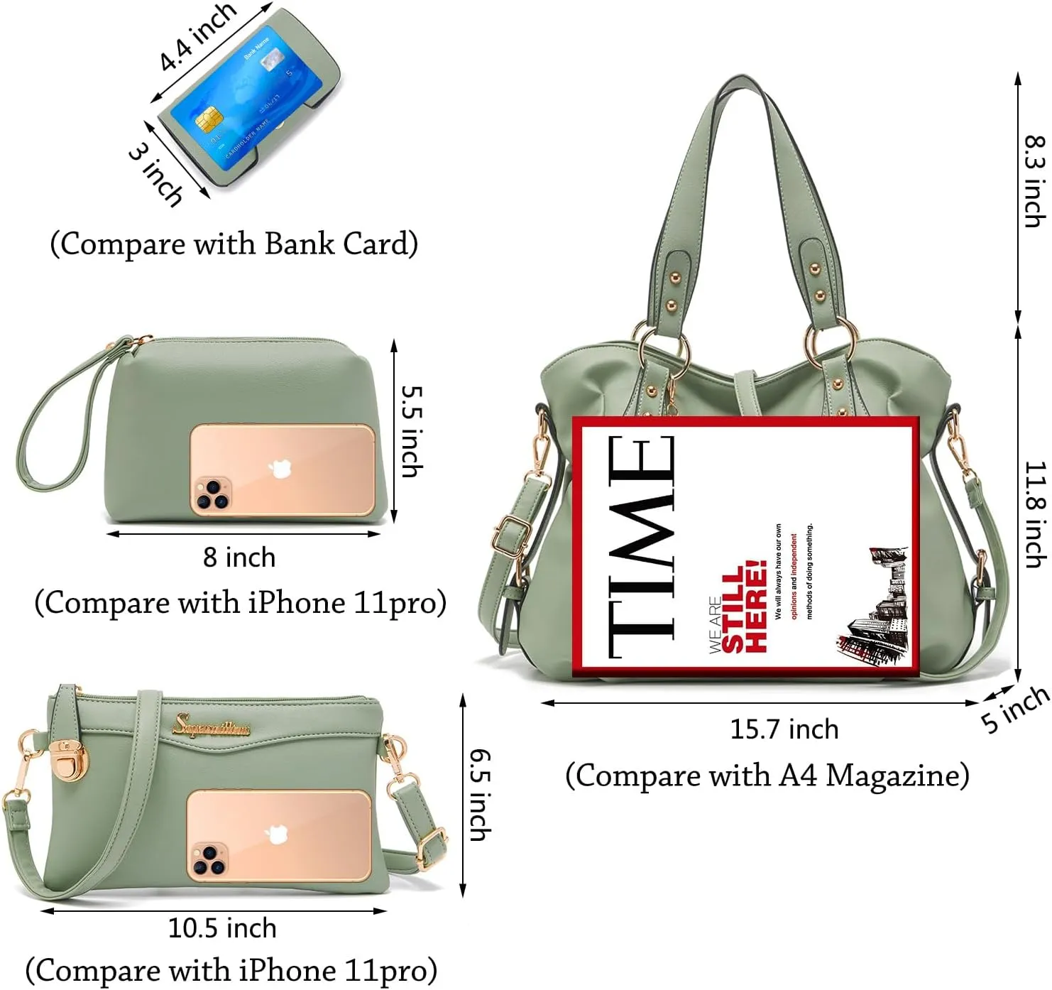 Soperwillton Fashion Handbag for Women Shoulder Bag Top Handle Satchel Hobo Tote Bag Purse Set 4pcs
