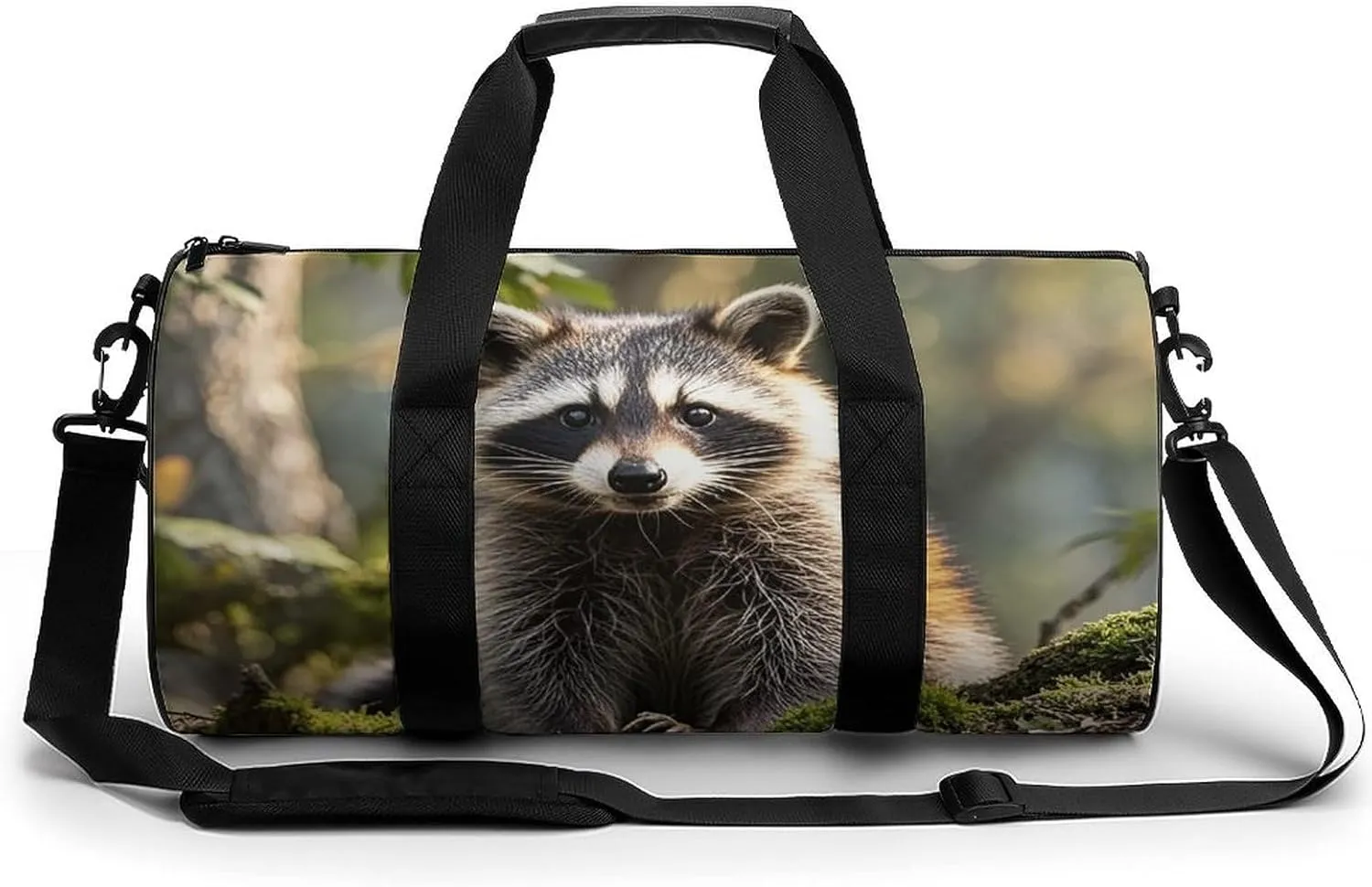 Sports Gym Bag for Women Men Travel Duffel Bag Woodland Raccoon Animal Weekender Bag Canvas Carry on Overnight Bag for Travel Swimming Fitness Workout Sports Duffle Bag