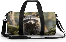 Sports Gym Bag for Women Men Travel Duffel Bag Woodland Raccoon Animal Weekender Bag Canvas Carry on Overnight Bag for Travel Swimming Fitness Workout Sports Duffle Bag