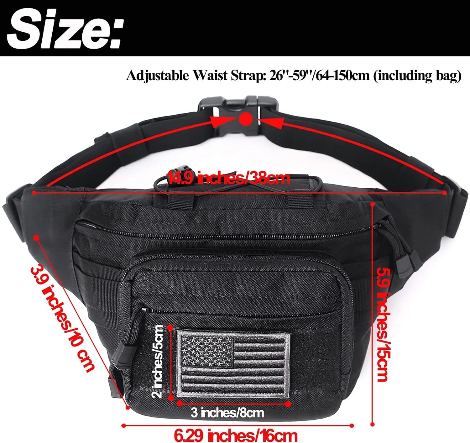 Tactical Fanny Pack, Military Waist Bag Hip Belt Bumbag Utility Bags for Outdoor Hiking Climbing Fishing with U.S Patch (1 Pack Tan)