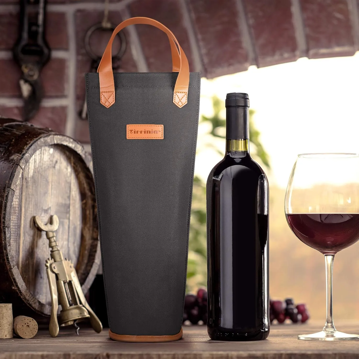 Tirrinia Single Wine Carrier Tote, Insulated Wine Cooler Bag for Travel, Picnic, & Wine Gifts  Thermal Padded Wine Bottle Holder Tote for Men & Women, Wine Gift for Wine Lovers,Black