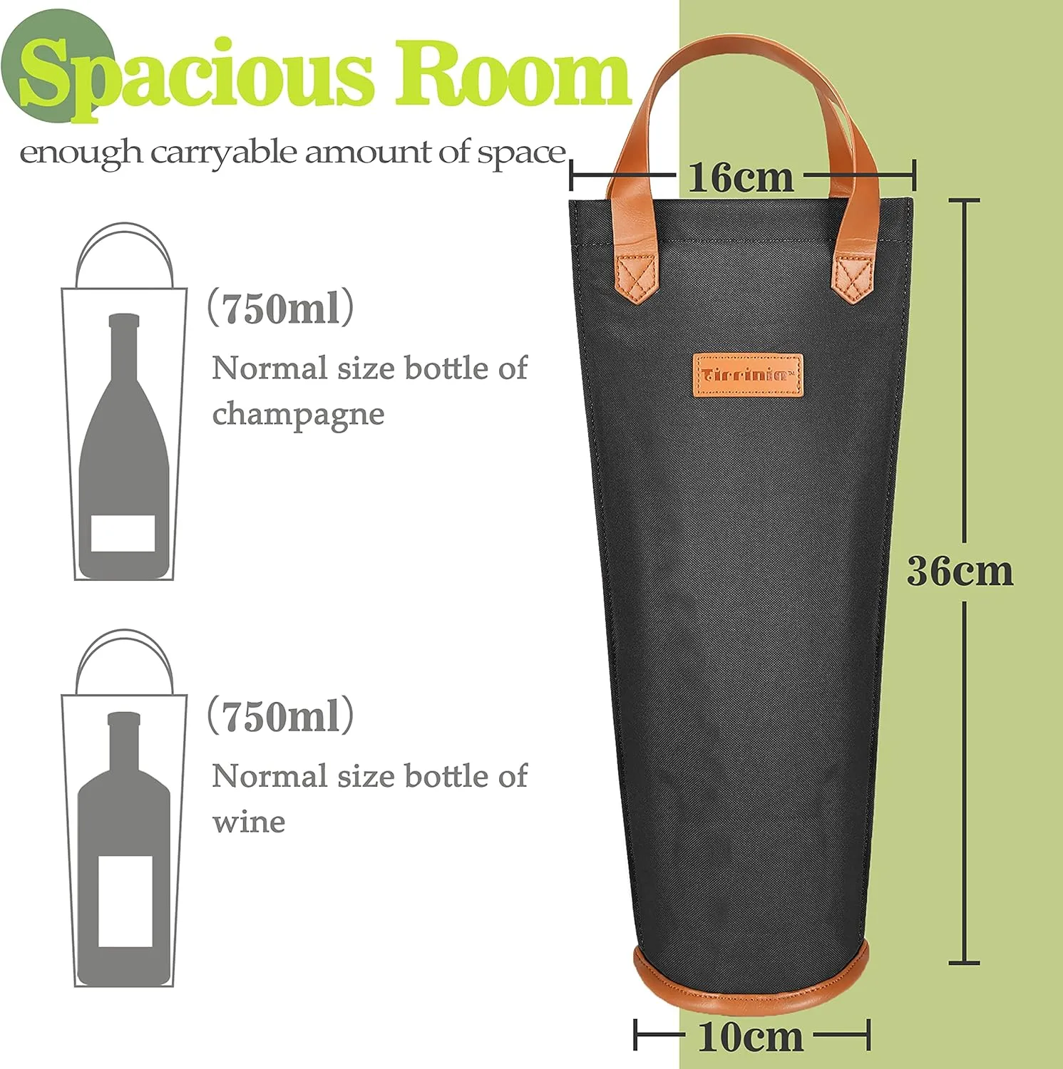 Tirrinia Single Wine Carrier Tote, Insulated Wine Cooler Bag for Travel, Picnic, & Wine Gifts  Thermal Padded Wine Bottle Holder Tote for Men & Women, Wine Gift for Wine Lovers,Black