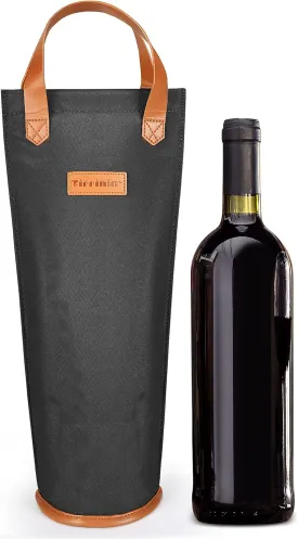 Tirrinia Single Wine Carrier Tote, Insulated Wine Cooler Bag for Travel, Picnic, & Wine Gifts  Thermal Padded Wine Bottle Holder Tote for Men & Women, Wine Gift for Wine Lovers,Black