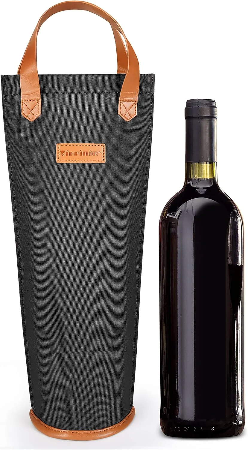 Tirrinia Single Wine Carrier Tote, Insulated Wine Cooler Bag for Travel, Picnic, & Wine Gifts  Thermal Padded Wine Bottle Holder Tote for Men & Women, Wine Gift for Wine Lovers,Black