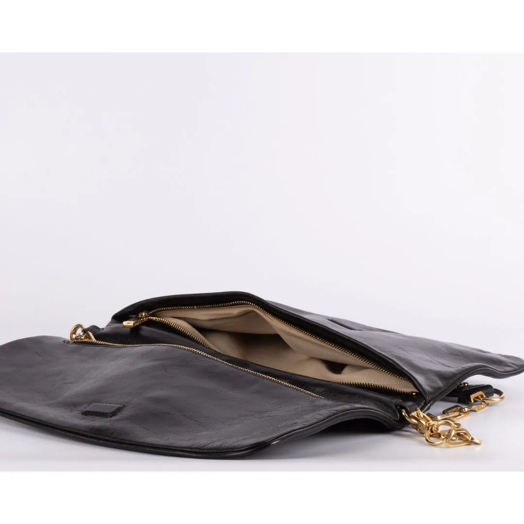 Tory Burch Black Glossy Leather Reva Chain Shoulder Bag