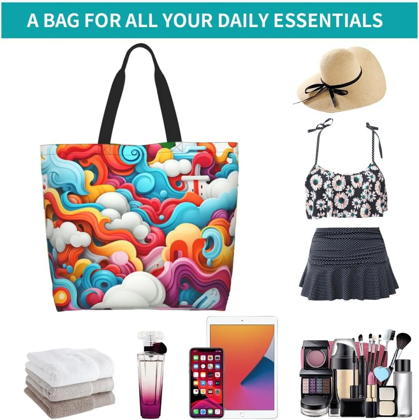 Tote Bag for Women Reusable Grocery Bag Shopping Bag Brown and White Spots Tote Bags Handbag Foldable Shoulder Bag