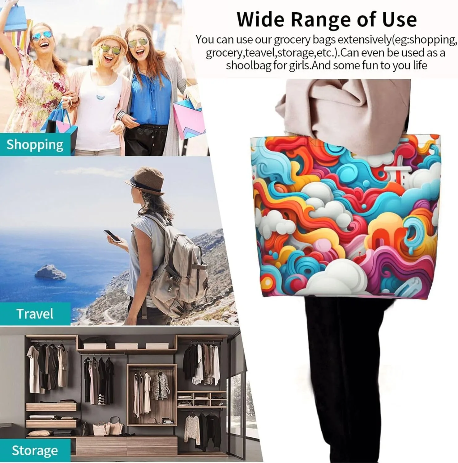Tote Bag for Women Reusable Grocery Bag Shopping Bag Brown and White Spots Tote Bags Handbag Foldable Shoulder Bag