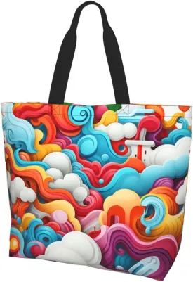 Tote Bag for Women Reusable Grocery Bag Shopping Bag Brown and White Spots Tote Bags Handbag Foldable Shoulder Bag